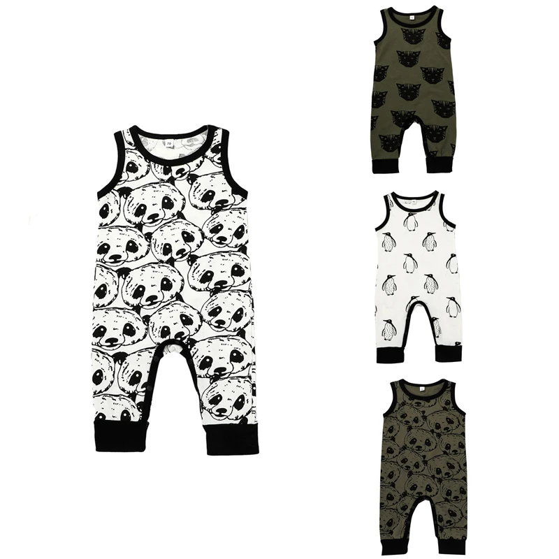 

Summer Toddler Boys Girls Sleeveless Round Neck Cartoon Animal Print Romper Clothing Kid Jumpsuit