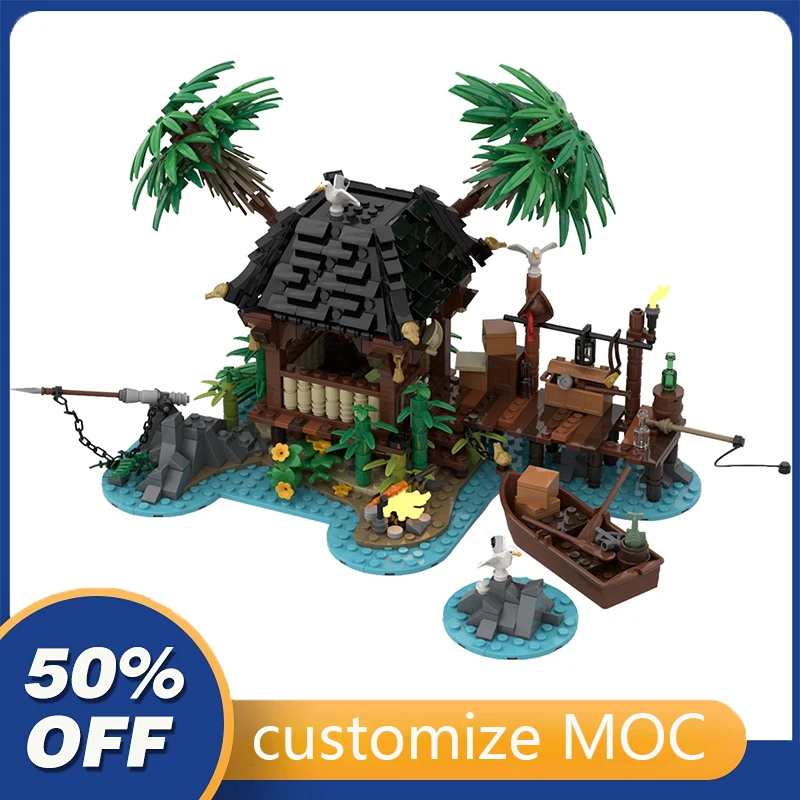 

1058PCS Customized MOC Modular A Pirate's Getaway street view Model Building Blocks Bricks Children birthday toys Christmas gift
