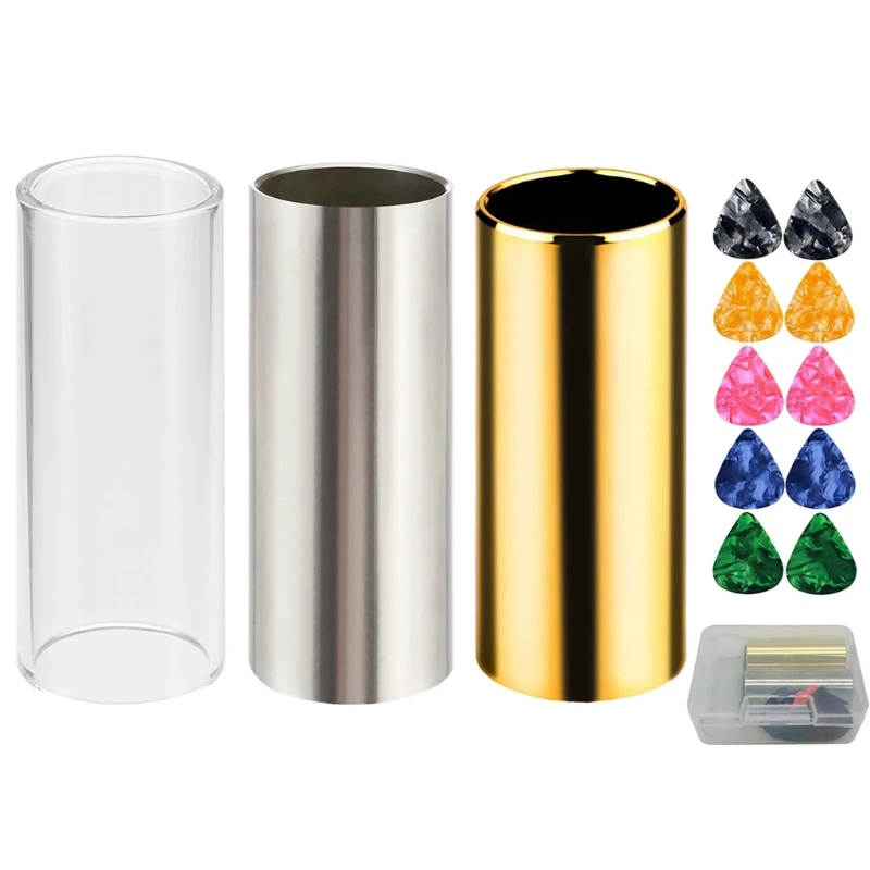 

Set of 3 Guitar Slides,Include 2 Stainless Steel, 1 Pcs Glass,10 Pcs Guitar Pick