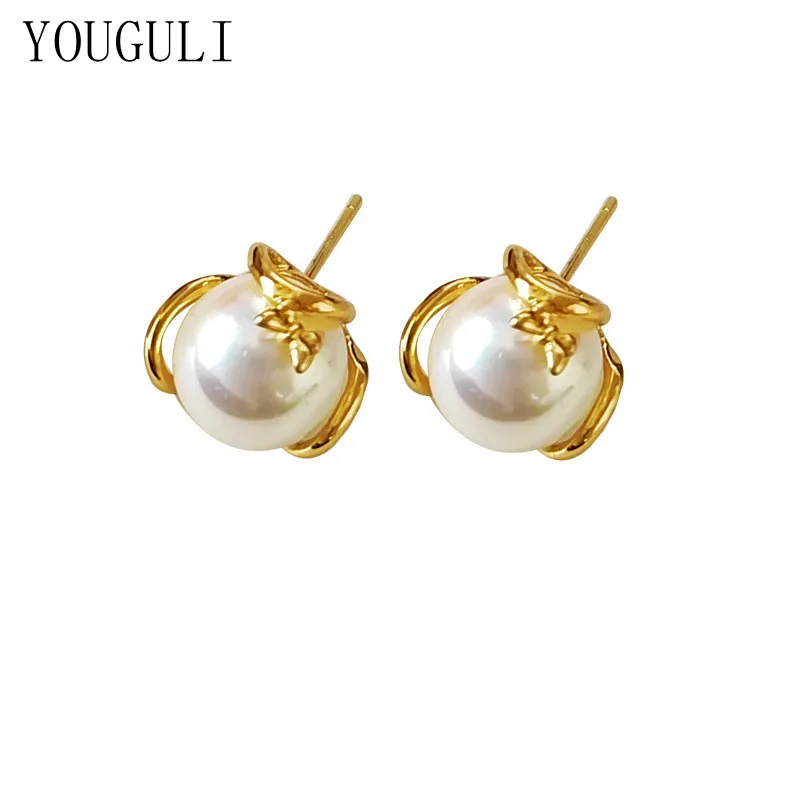 

S925 needle Trendy Jewelry White Pearl Earrings Delicate Design High Quality Brass Metal Stud Earrings For Women Gifts