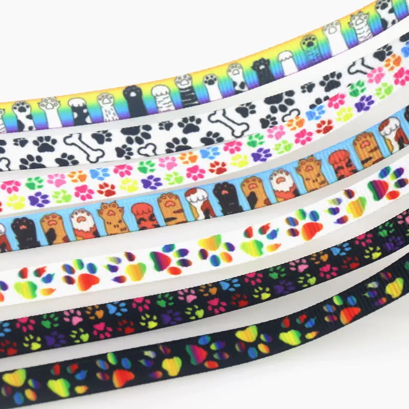 

DHK 3/8inch 50yards Cat Dog Paw Printed Grosgrain Ribbon Accessories Sewing Craft Headwear Material Decoration DIY 9mm S1808