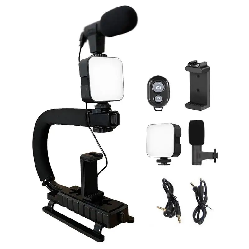 Action Camera Gimbal Stabilizer U-shaped Camera Gimble Handheld Stabilizer With Hot-Shoe Mount Fill Light Phone Holder For DSLR