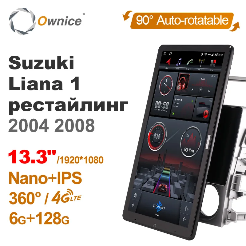 

1920*1080 Nano Ownice Android 10,0 для Suzuki Liana 1 2004 2008 автомобильное радио Видео Аудио 13,3 "поворотный 360 6G 128G Тесла стиль