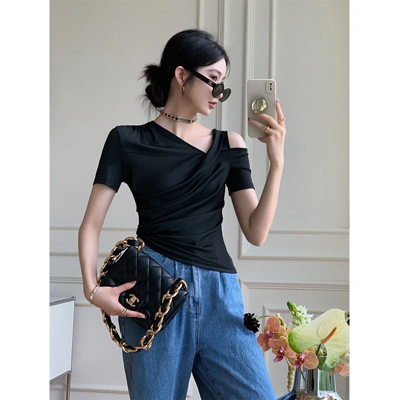 

Solaina Shirts for Women Off-the-shoulder Short Sleeve T-shirt Top for Women's 2022 Summer Collection Women Sexy Tops