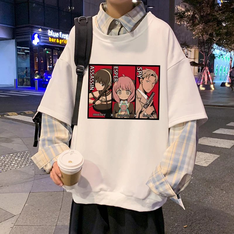 

Spy X Family Sweatshirts Oversized Hoodie Women Anime Korean Fashion Anya Printed Fake Two Cartoon Cotton Long Sleeve Top