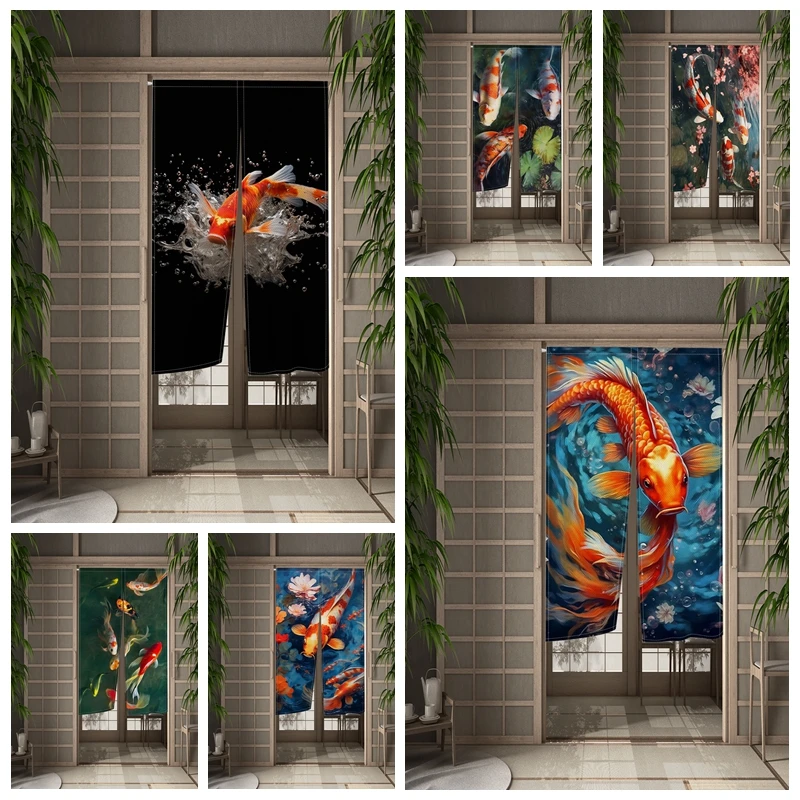 

Chinese Carps Koi Fishes Doorway Curtain Bring You Good Luck Japanese Noren Bedroom Partition Kithchen Divider for Wall Hanging