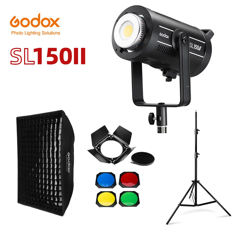 

Светодиодная лампа для видеосъемки Godox SL150II 150 Вт Bowens-mount дневной свет сбалансированный 5600K 2,4G Беспроводная система X CRI96 для фотографии и инте...