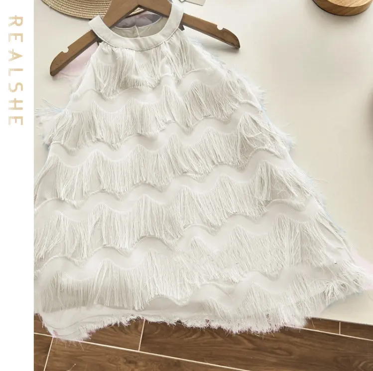 

2023 New Baby Kid Girl Summer Rpincess Dress Solid Sleeveless Tassel Kids Infant Dresses Children Dress Girls Clothes