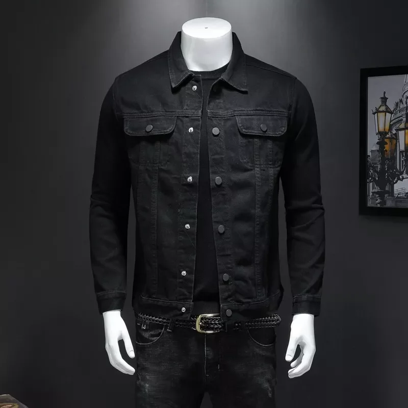 

2023NEW Denim Jacket Moto Biker Outerwear Coats Men Jeans Jacket Black Casual Cotton Turn Down Collar Motorcycle Denim Coats Men