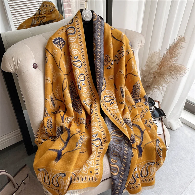 

Дизайнерский женский плотный шарф с принтом на осень и зиму, теплые вязаные женские роскошные шарфы, шали, модные аксессуары
