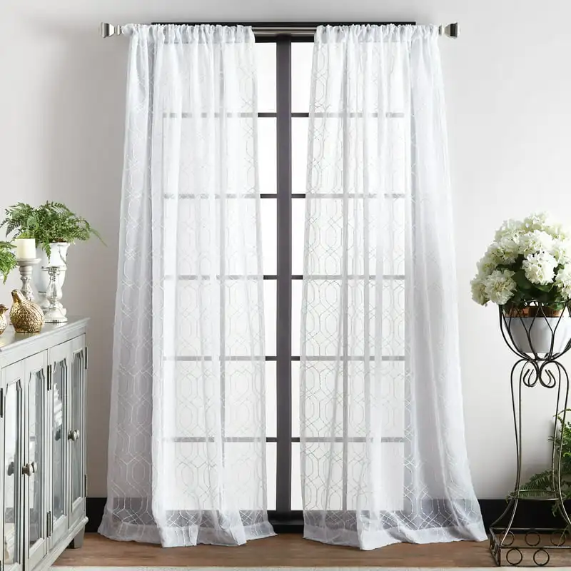 

Polyester Sheer Poletop Curtain Panel Pair , White , 50 Sheer curtains for living room Cortina para cocina Door curtain Blackout