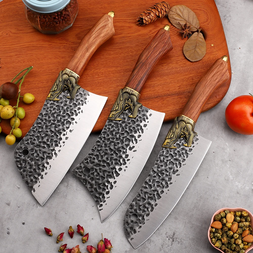 

4Cr13Mov Кованое стальное лезвие с деревянной ручкой для кухни бытовой резки мяса овощей Открытый Альпинизм Рыбалка EDC инструмент нож