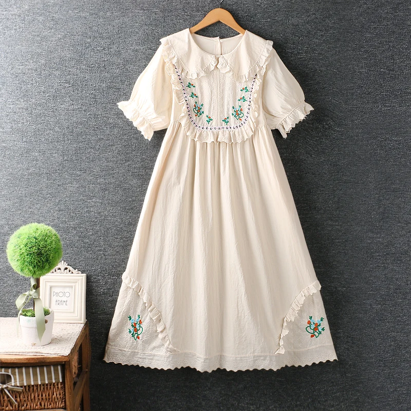 

2022 Summer Sweet Embroidered Dress Women Short Sleeve Casual Midi Dress Ml0622