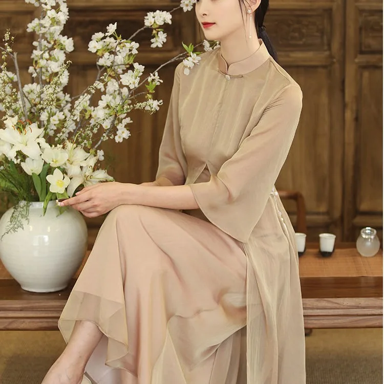 

Autumn New Chinese Style Dress Qipao Women Graceful Cheongsam Floral Aodai Dress Party Dress Oriental Qipao Vietnam Ao Dai