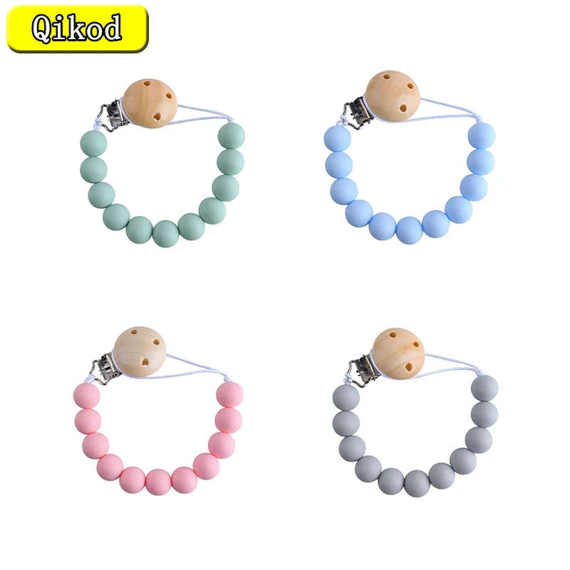 

Baby Teeth Care 15MM Food Grade Silicone Beads Pacifier Clips Chain Wood Nipple Holder Teething Dummy Clips Nursing Newborn Gift