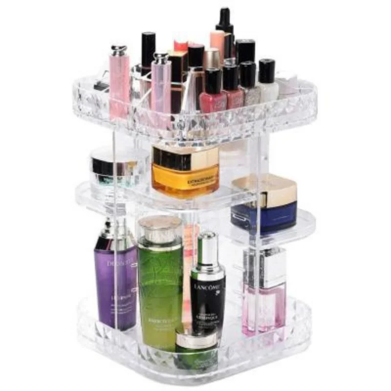 Acrylic Jewelry Storage Box Square Transparent Diamond Pattern Rotary Table Top Arrangement Large Capacity Storage Box