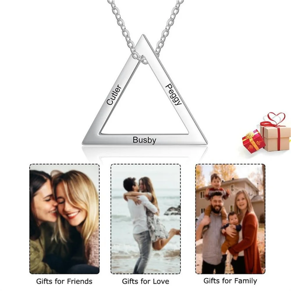 Couples Custom Necklace Stainless Steel Triangle Pendant Personalized Carved Name Necklace Jewelry Gift For Home Customization