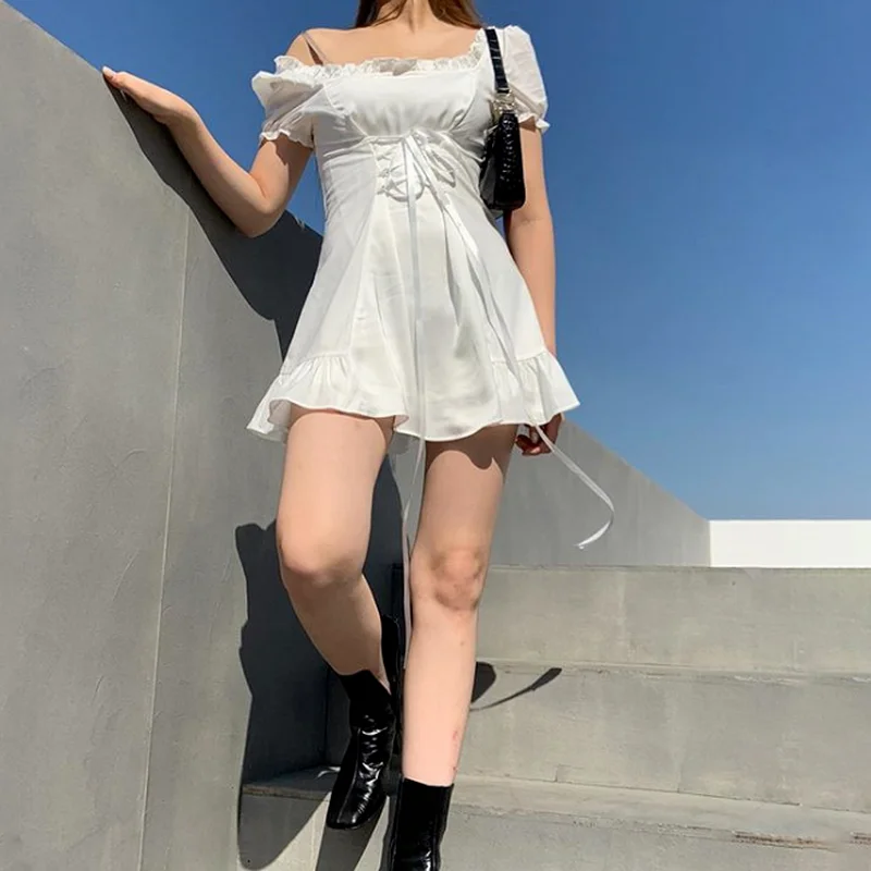 

Модное Элегантное Белое Женское мини-платье с бантом y2k, летнее праздничное милое привлекательное французское романтическое шелковое плат...