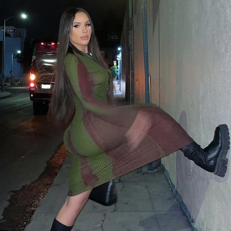 

Women's 2022 New Spring Fashion Printed Slimming Slim Round Neck Long-sleeved Dress