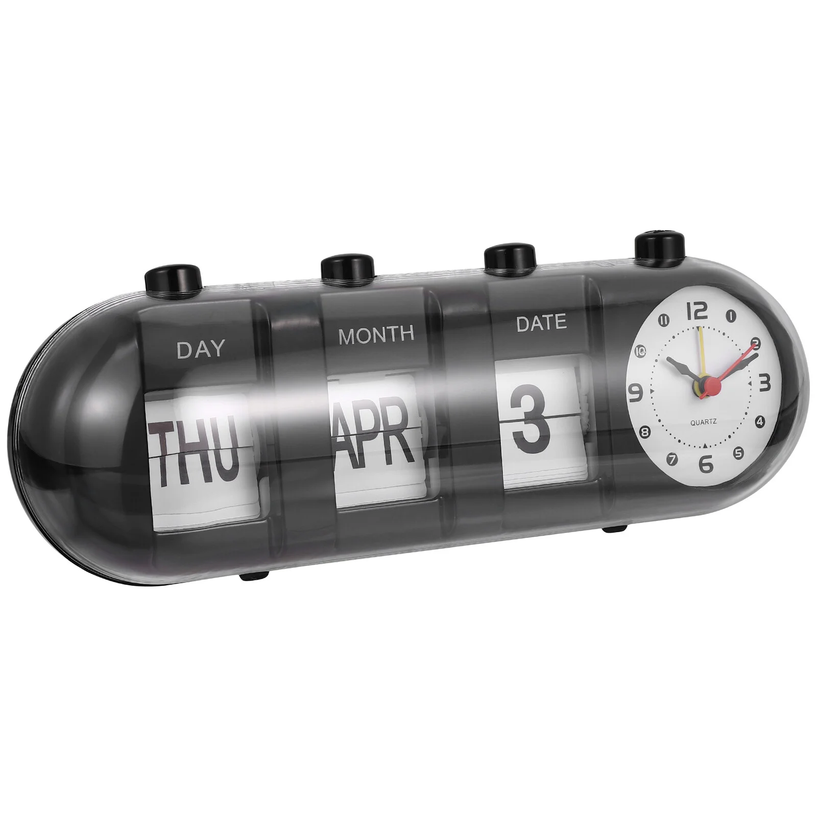 

Manual Flip Calendar Home Office Digital Clock Alarm Plastic Date Month Black Trim
