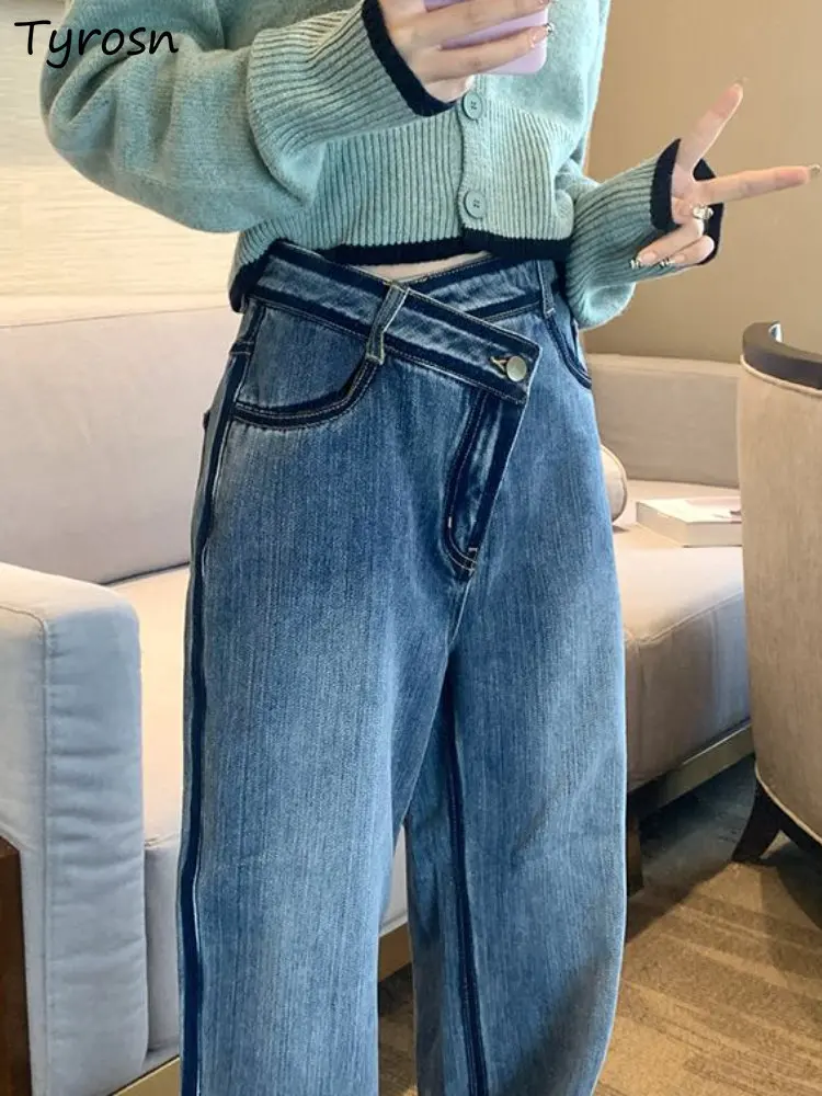 Джинсы женские асимметричный дизайн с панелями индивидуальные осенние