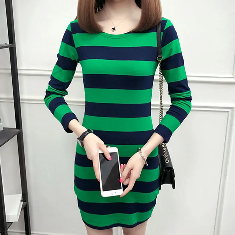 

Женское платье в полоску с длинным рукавом, весеннее удобное облегающее Хлопковое платье с запахом и круглым вырезом, базовое многоцветное платье для дома, 2023