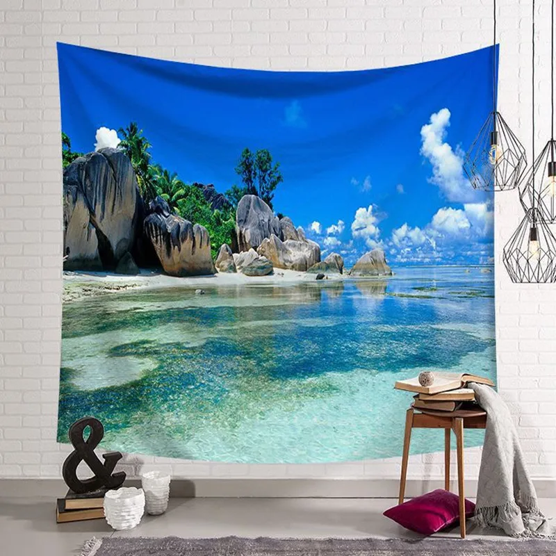 

Психоделический гобелен Восход одеяло подвесная ткань кокосовых деревьев на живописном пляжном фоне ткань декоративная комната