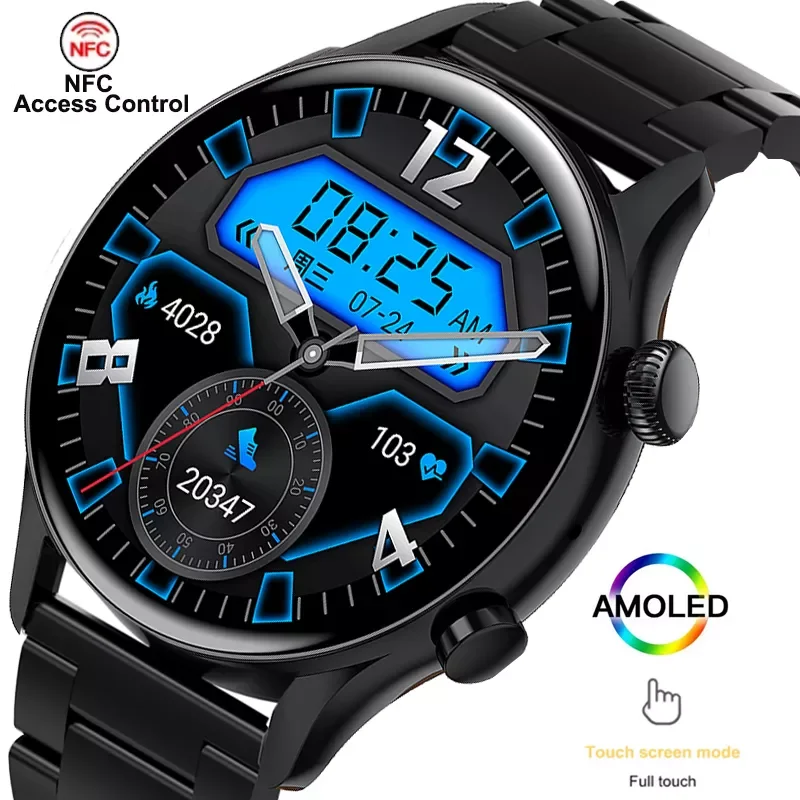 

New NFC Smart Watch Women 390*390 HD Screen Sport Fitness Tracker Music Player Bluetooth Call Smartwatch Men+Box