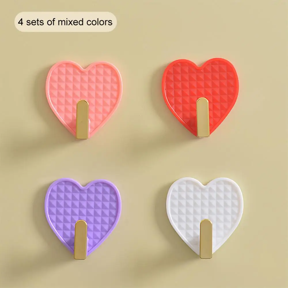 

Creative Heart-shaped Cute Hook Storage Holder For Bathroom Kitchen Hanger Self-Adhesive Wall Hanging Door Clothes Towel Racks