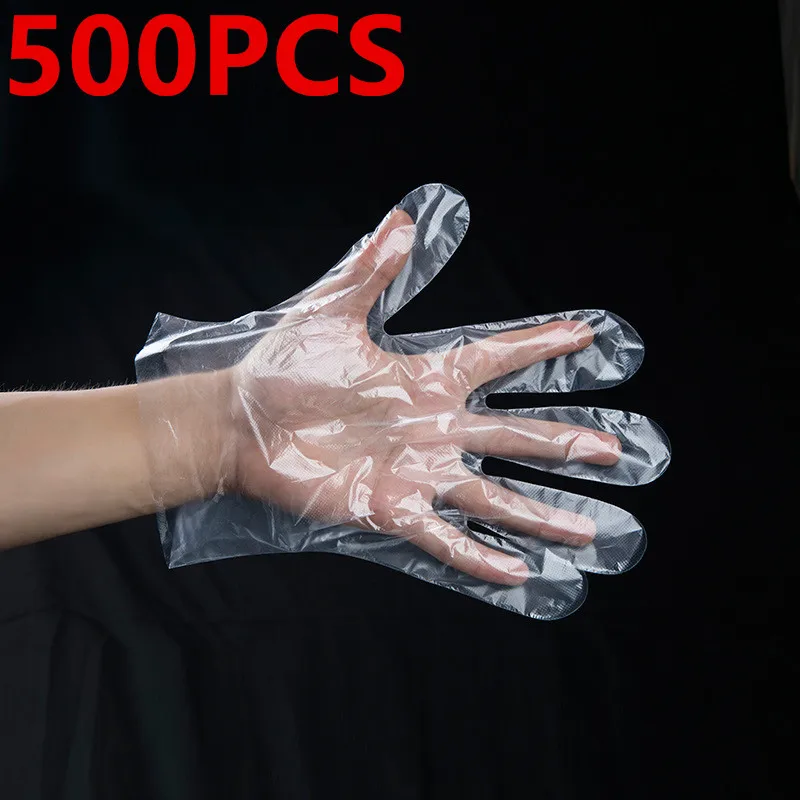 

500 pcs Disposable Gloves One-off Plastic Gloves Restaurant BBQ Transparent Eco-friendly PE Gloves Kitchen Garden Accessories