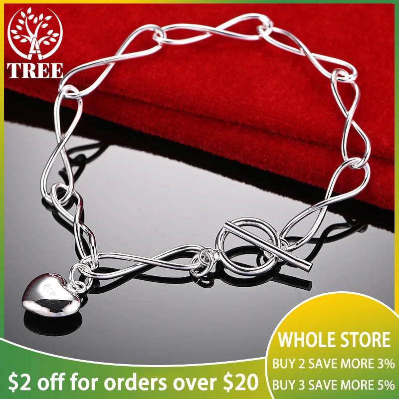 

ALITREE 925 Sterling Silver Lovers Bracelet For Woman Small Heart Chain Wedding Accessories Party Birthday Fashion Charm Jewelry