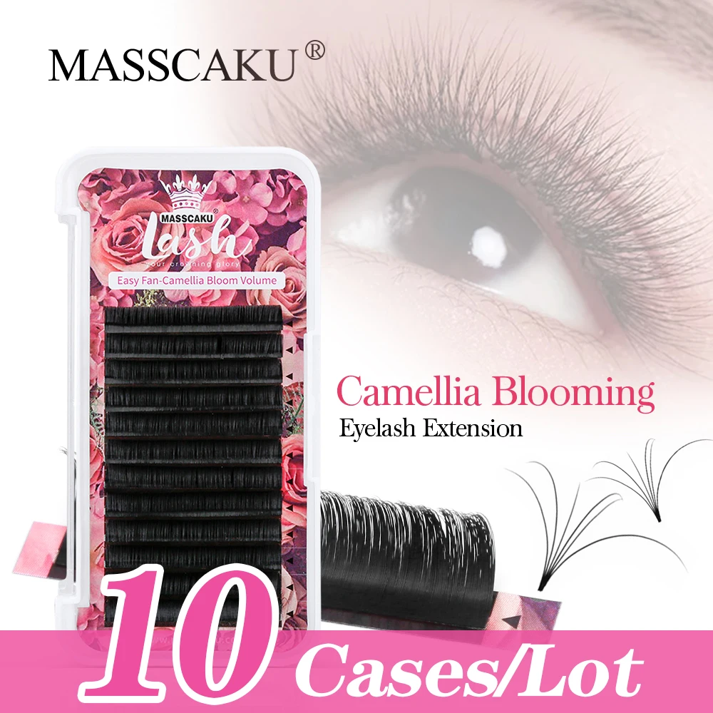 

MASSCAKU 10Cases/lot Easy Fanning Auto Fans Volume Eyelash Extension Self Handing Making Fast Blooming Makeup Lashes Supplies