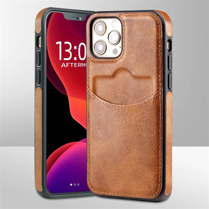

Luxury Textured Leather Shockproof Phone Case For iPhone 13 11 12 14 Pro Max XS Max X XR 13 Pro 14 Plus Card Bag Business Cover