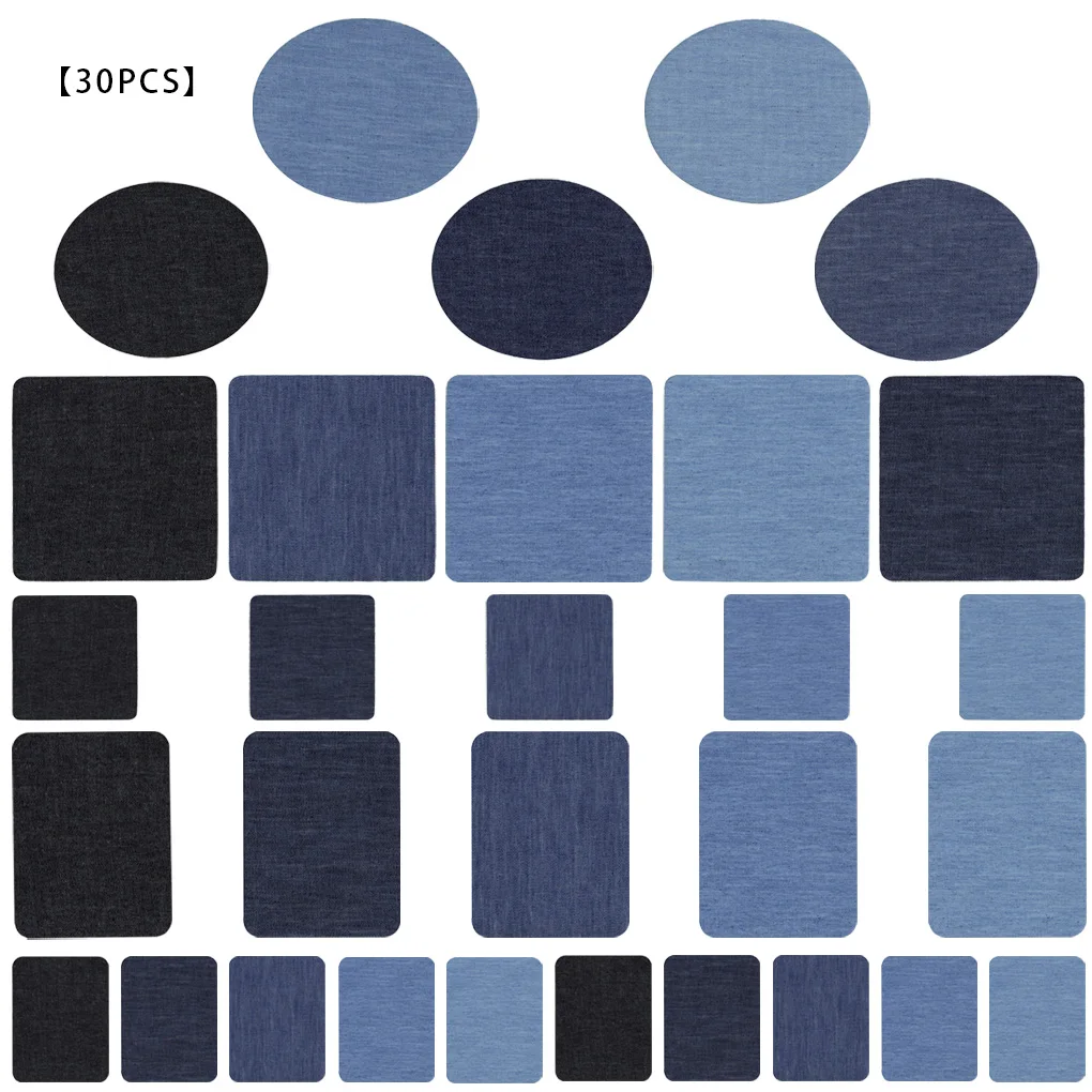 

30 Pcs/Set Fabric Adhesive Patches Square Rectangular Oval DIY Clothing Repair Kit With Sewing Bag Sew Fabric Accessories Set