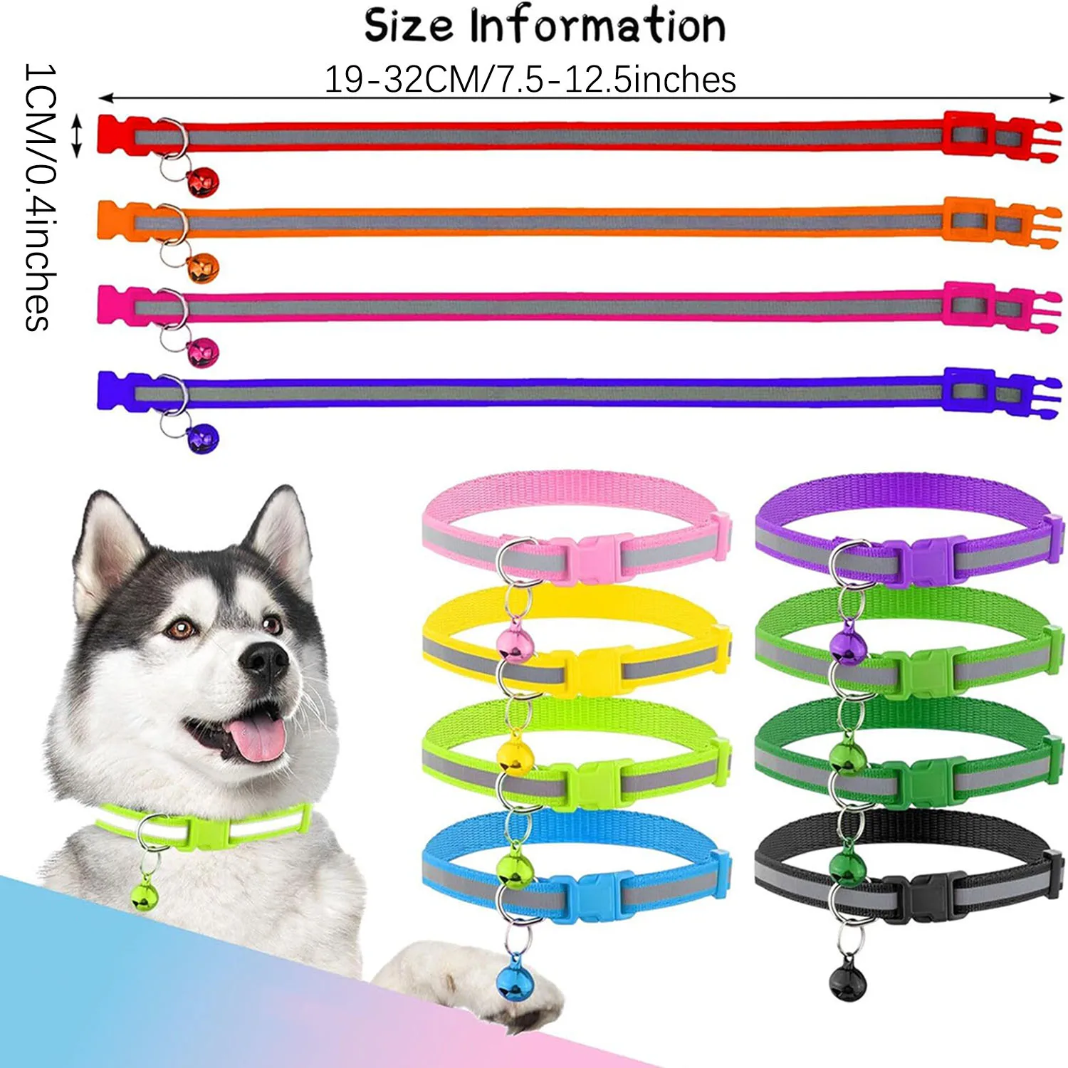 Ошейник для собак и кошек безопасный светоотражающий аксессуар с колокольчиком