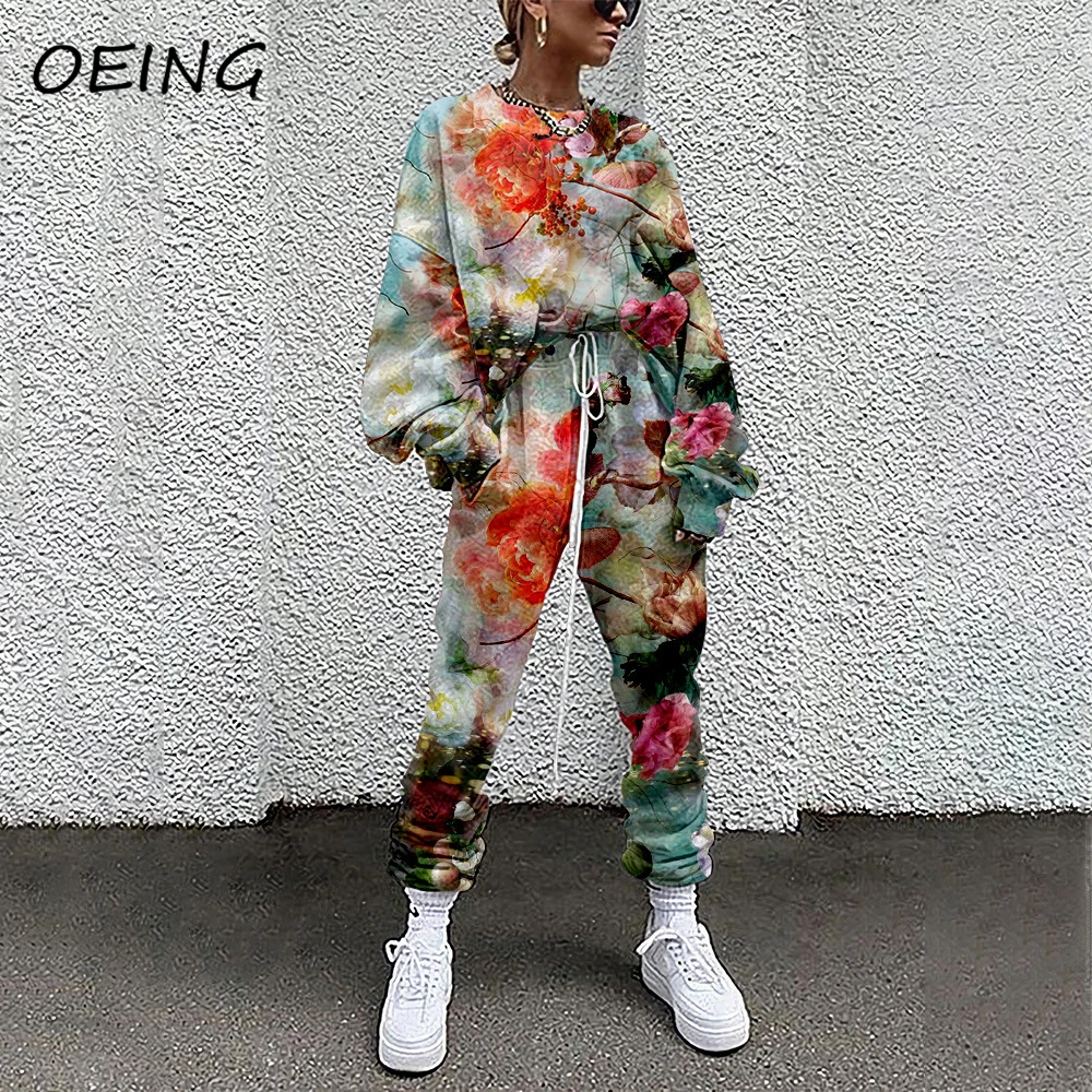 

Casual Loose Jogging Suits 2022 Plus Size Sport Wear Womens Floral Print Tracksuits
