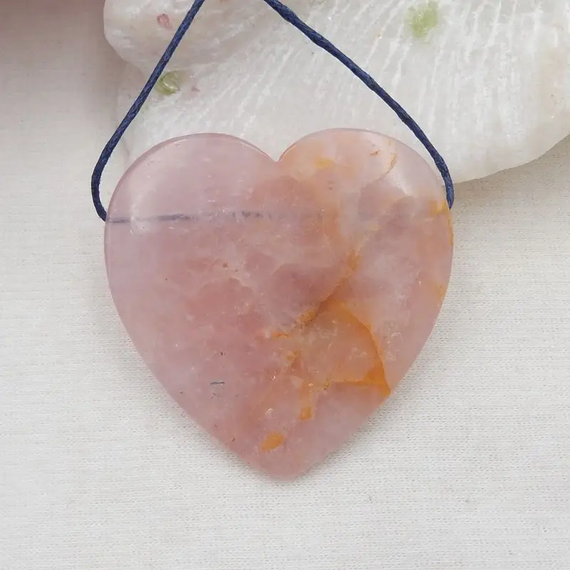 

Natural Stone Rose Quartz Heart Shape Pendant Bead 46x25x6mm 22g Fashion Jewelry Necklace Accessories