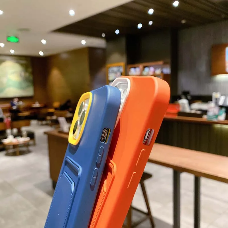 Модный гладкий Чехол с кармашком для карт iPhone 6 6s 7 8 Plus X XR XS Max защитный чехол 15 14 13 12