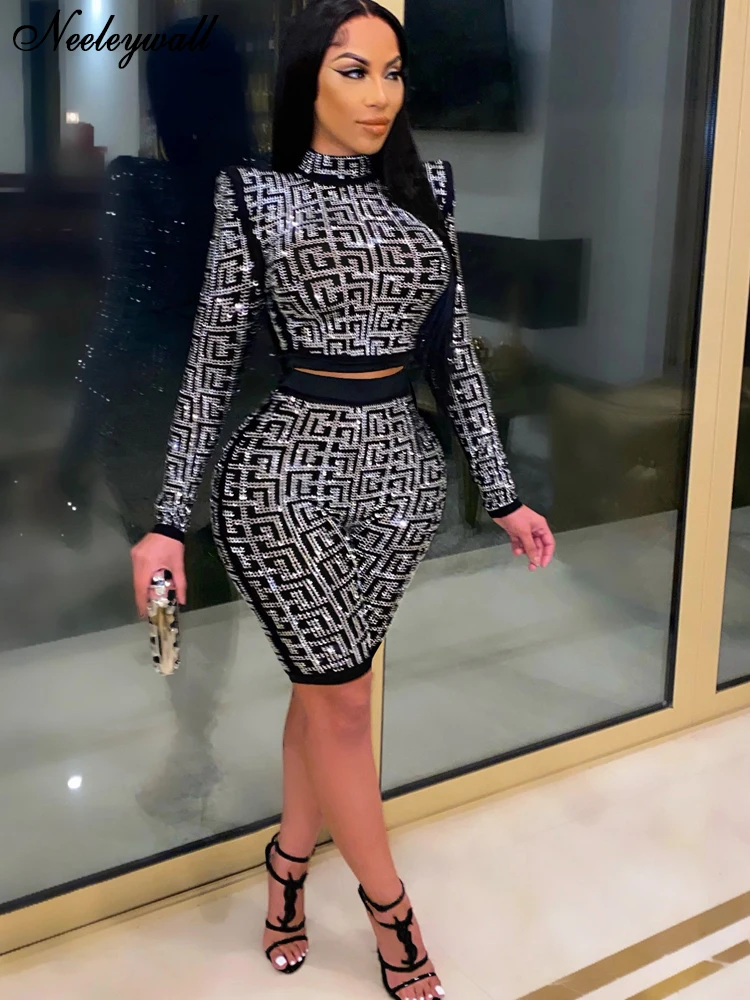 

Красивые сетчатые шорты Neeleywall с кристаллами, Весенний новый шикарный комплект из двух геометрических шорт, подходящие ко всему товары для д...