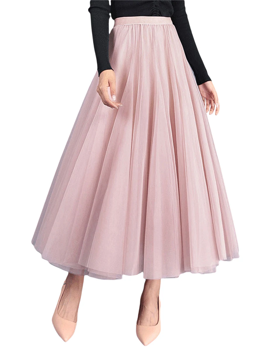 Женская сетчатая юбка с высокой талией кружевная длинная Плиссированная Тюлевая