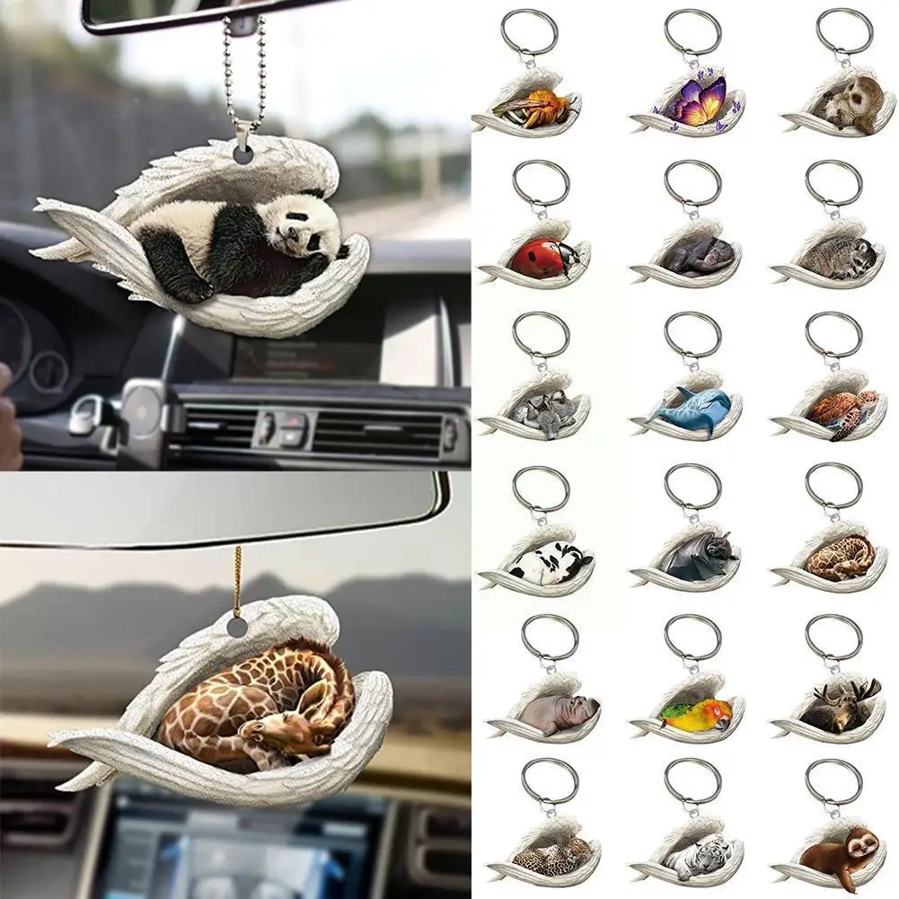 

Cute Sleeping Angel Dogs Hung Ornament Keychain Car Rearview Mirror Cartoon Animal Hanging Acrylic Pendant Gift For Girls G4o9