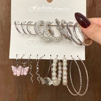 lats trendy silver color butterfly hoop earrings set for women girls geometric irregular metal resin acrylic earrings jewelry