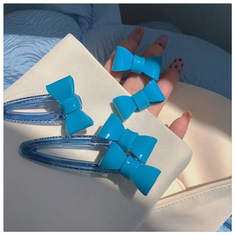 

2pc Kroean Cute Blue Bow Hairpin Hairgrip Hair Clips for Girls Women Kids Childs Vintage Crab for Gift Hair Accessories Headwear