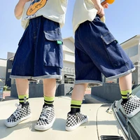 new boys shorts summer loose jeans teenagers trouser shorts boys casual cargo short pants childrens elastic waist cotton pants