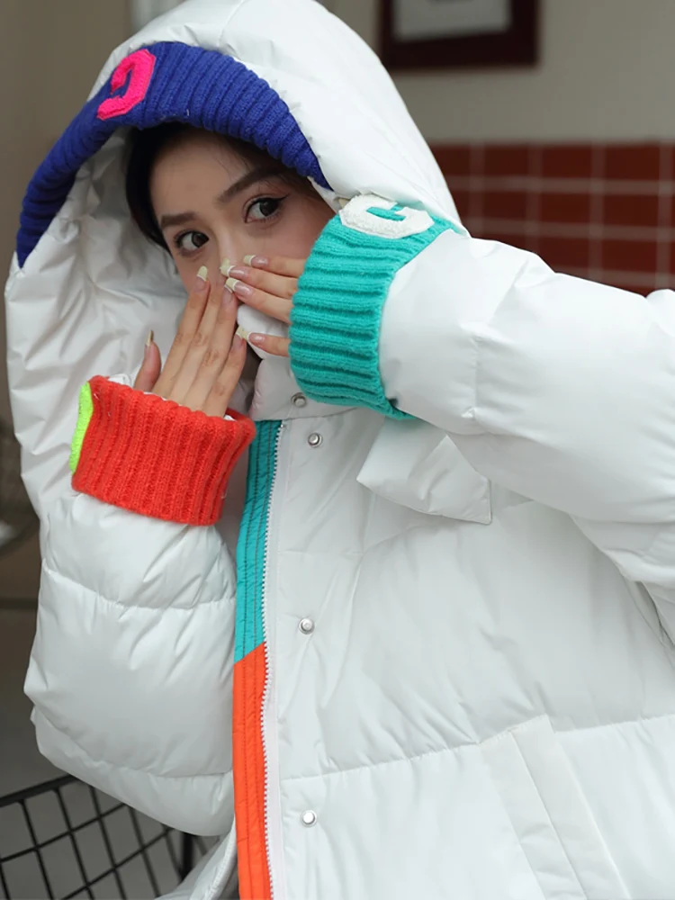 AOSSVIAO 2022 New Winter Women Parkas Jackets Loose Hooded Thicken Warm Padded Coat Knit Spliced Female Winter Outwear Jacket