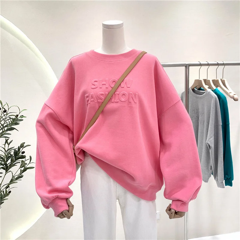 

OUSLEE-Women's Oversized Harajuku Hoodie, Female Pullover, Loose, Monochromatic, Spring Hoodies, Casual, Lazy Style, Fashion