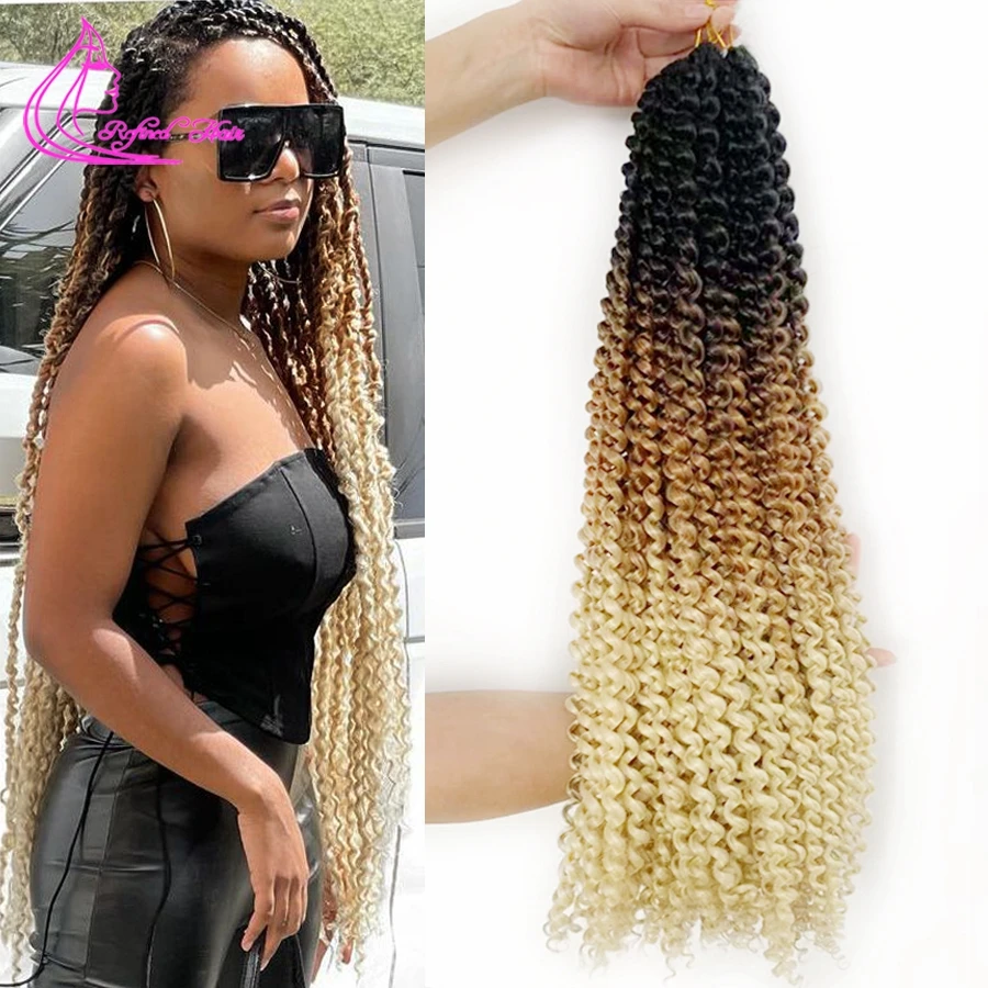 Passion Twist Hair Crochet Braids Synthetic Curly For Goddess Locs Water Wave Braiding Extensions Ombre Brown Honey Blonde |