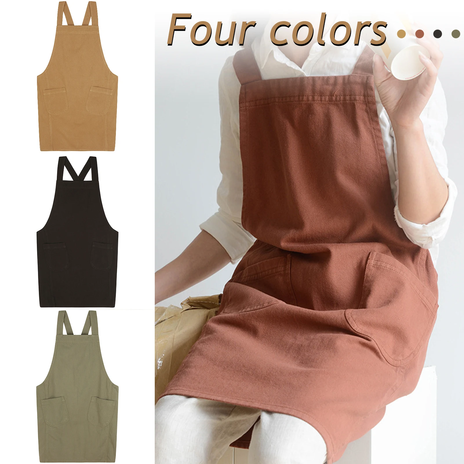 

Unisex Adjustable Apron With Pockets Water Oil Stain Resistant Black Aprons For Men Women Multifunction Delantal Cocina Mujer