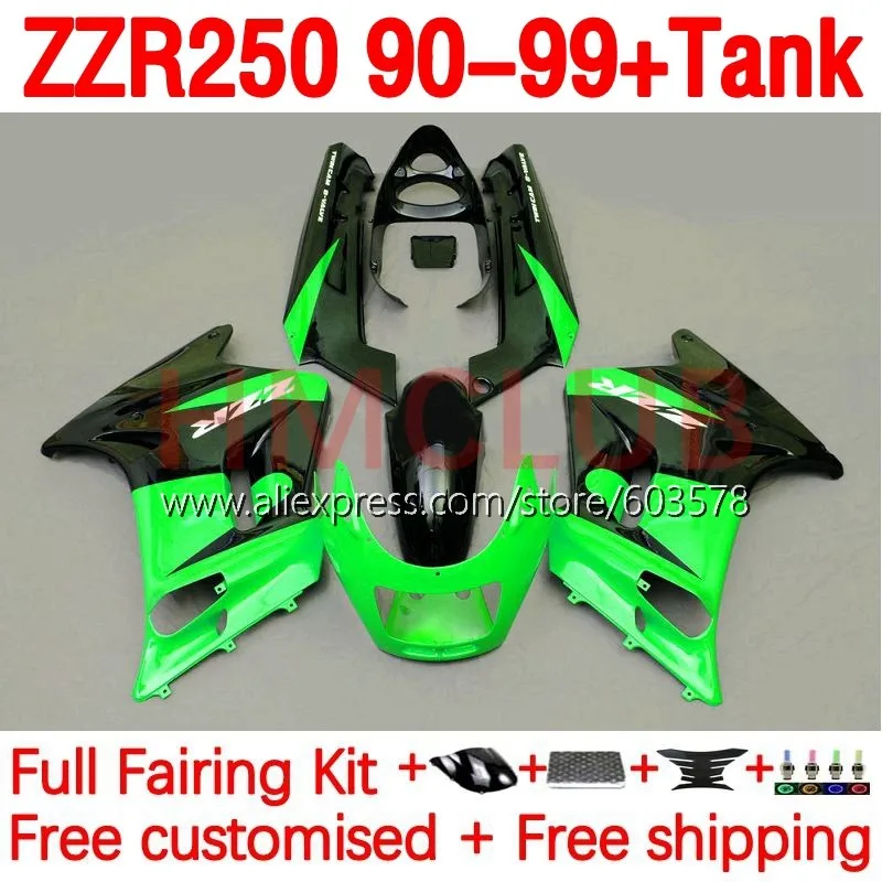 

+Tank Body For KAWASAKI NINJA ZZR250 ZZR-250 90-99 ZZR 250 green stock 1990 1999 90 91 92 93 94 95 96 97 98 99 Fairing 200No.124