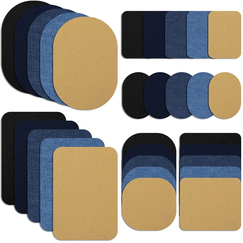 

30Pcs Iron On Fabric Patches Fabric Repair Patches Twill Clothing Repair Patch Kit For Jacket Clothes, 3 Sizes, 5 Colors